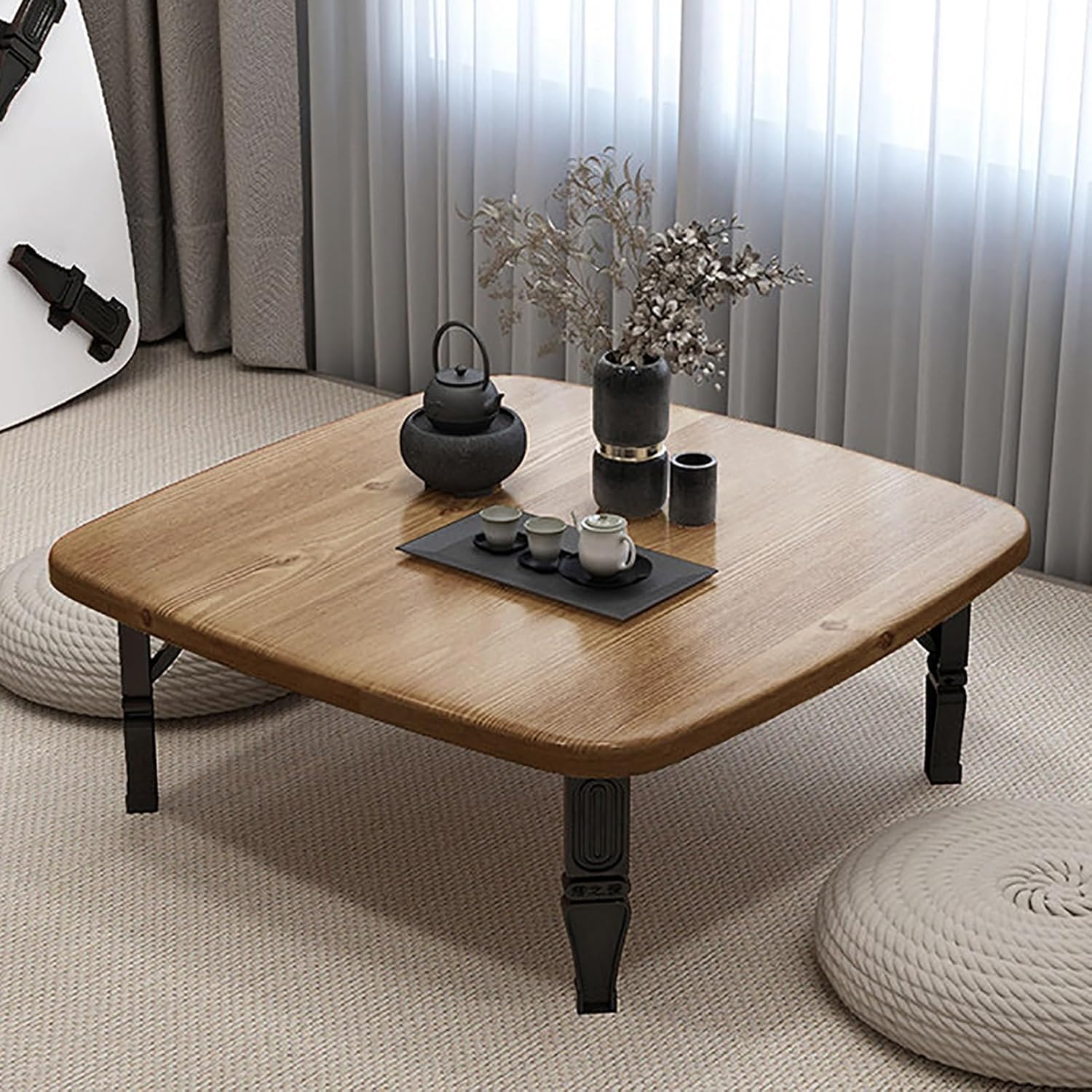 Tavolo da pavimento pieghevole giapponese, tavolino da tè portatile per soggiorno, sala da pranzo, tatami, tavolino da caffè