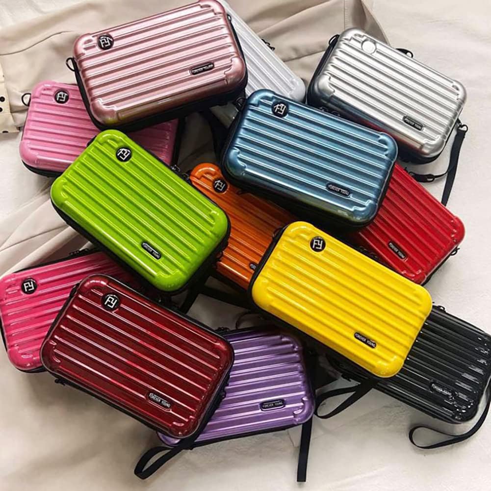 PVC Hard Shell Travel Multi-Function Luggage,Women's Portable Toiletry And Makeup Bag, Alphabet Strap Storage Crossbody Bag (Purple)