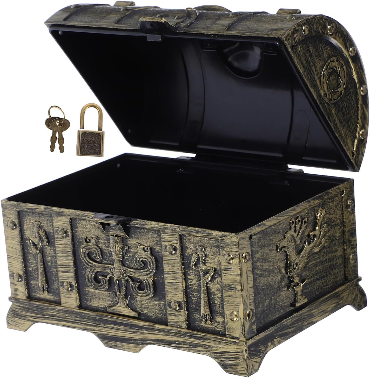 POPETPOP Halloween Pirate Treasure Chest Storage Box with Lock Plastic Trinket Box for Boys Party Favors Decorative Vintage Organizer for