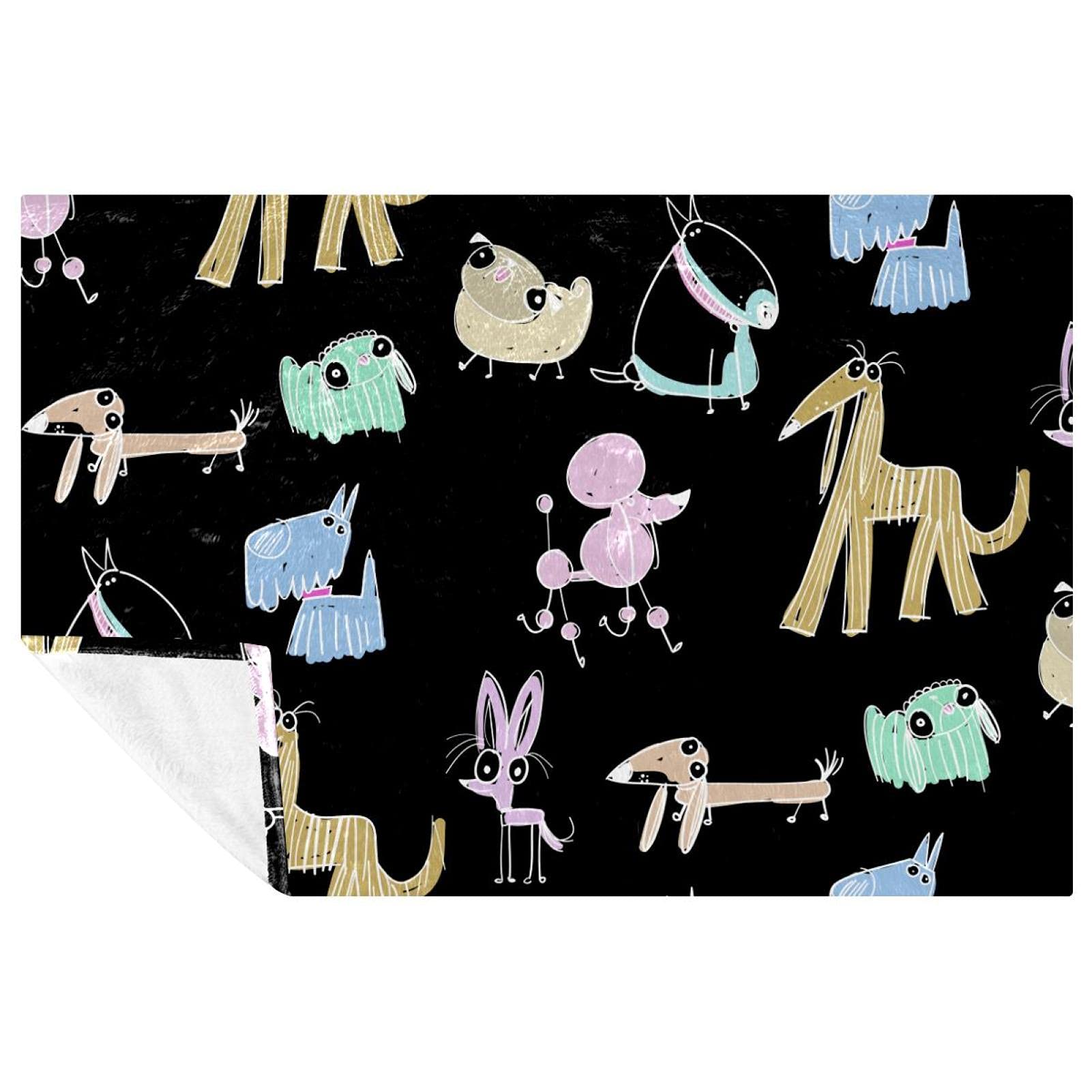 Couverture douce dessinée main motif chien plaid cocooning pour la maison