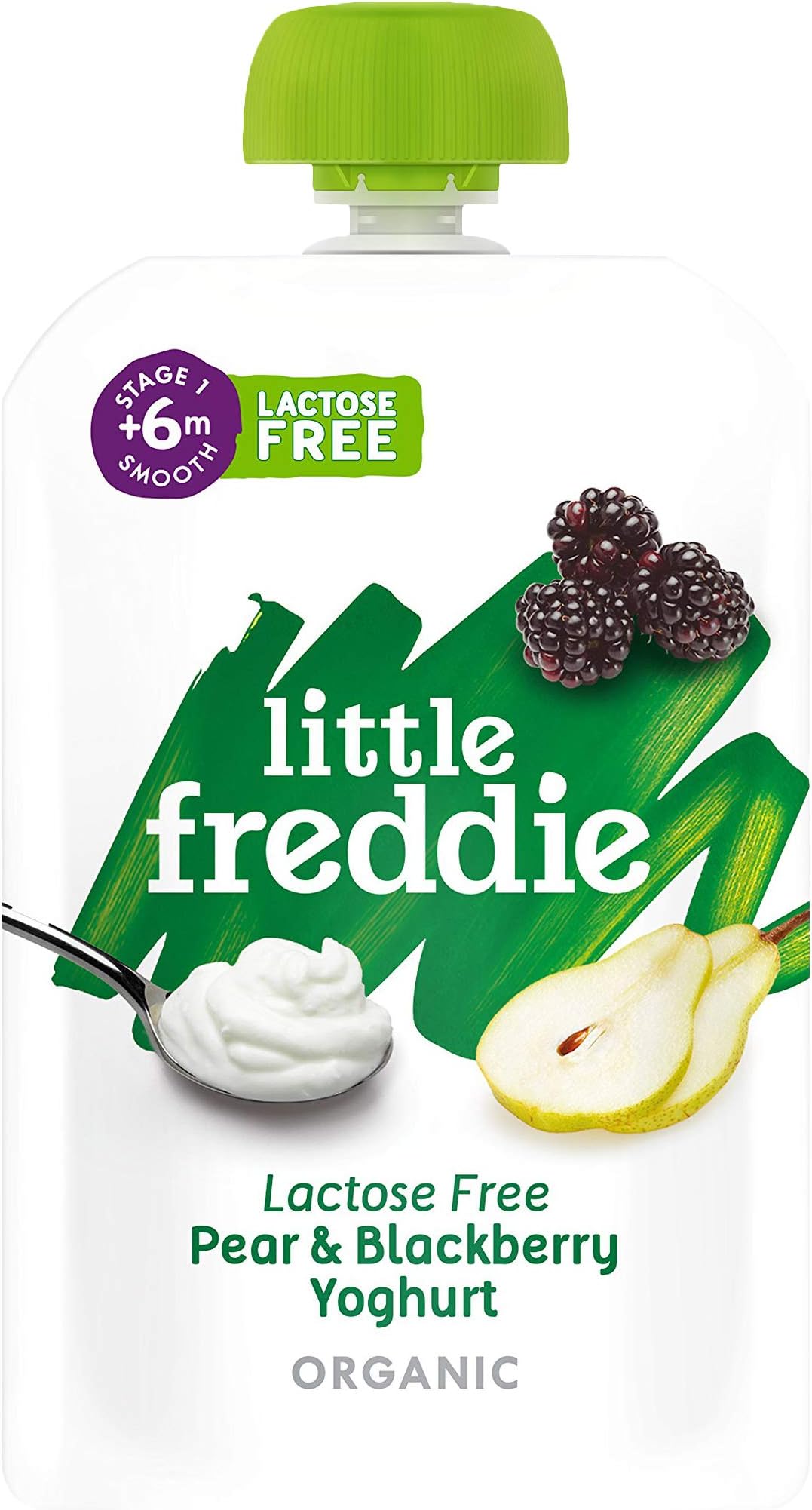 Little Freddie Organic Baby Food - Lactose Free Pear and BlackBerry Yoghurt Pouch (Pack of 6x100g)