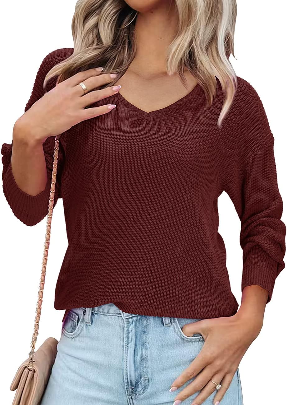 II ININ Women's Fall Sweater 2024 Long Sleeve Tops Fashion Outfits Trendy Casual V Neck Oversized Pullover Sweaters - Image 5