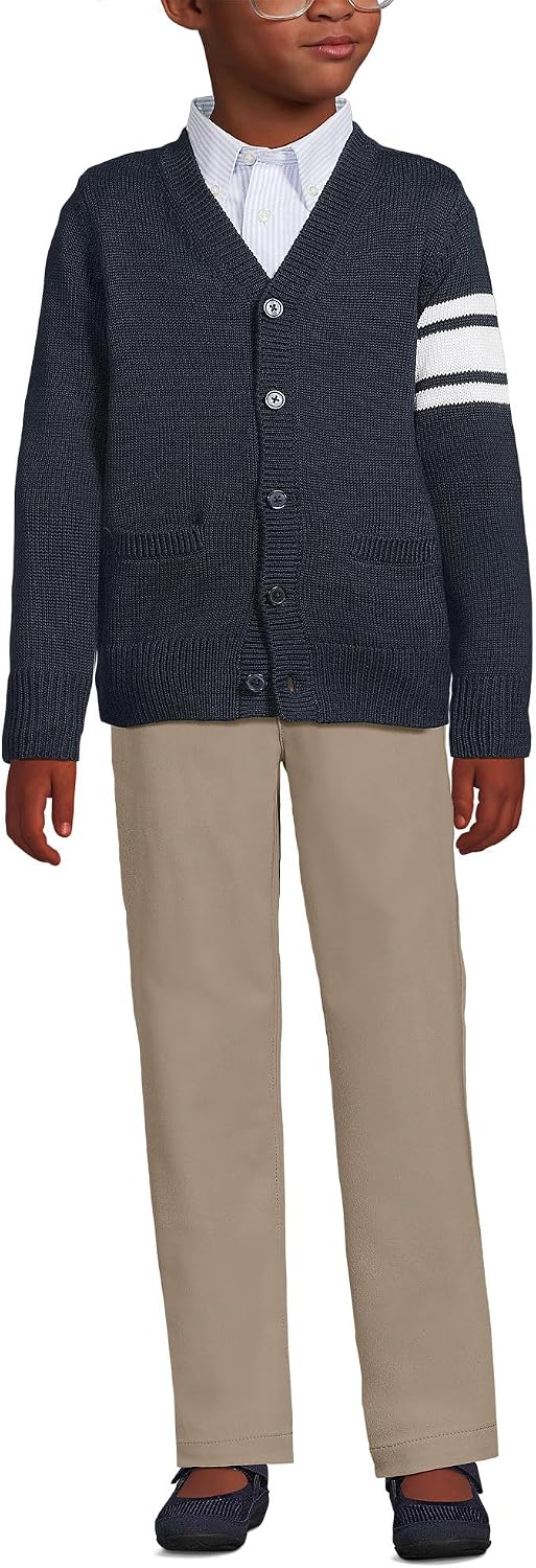 Lands' End Kids Legacy Varsity Cardigan Medium Varsity Stripe/Classic Navy