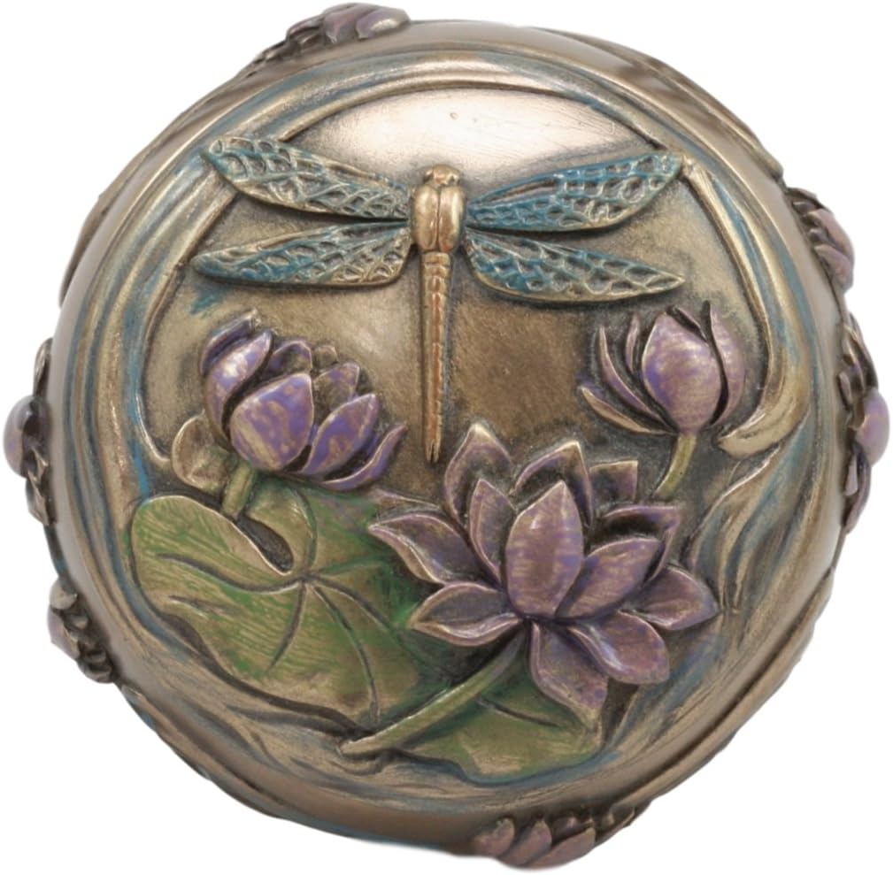 Ebros Dragonfly Flitting Over Lily Pad In The Pond Round Jewelry Box Secret Trinket Keepsake Figurine