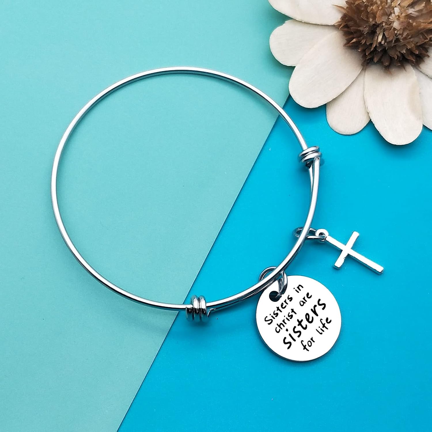 12Pcs Christian Sister Bracelet Religious Gifts for Women Sisters Bracelet Religious Sisters Jewelry Christmas Birthday Gifts for Sister Friends Cousin Friendship Bangle Faith Gifts Adjustable Bangle - Image 6