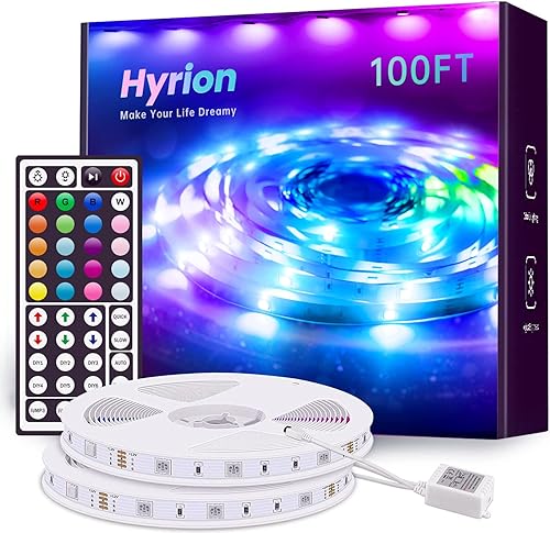 Miniatura 9 de hyrion Tira de luces LED de 200 pies (2 rollos de 100 pies) para dormitorio con control remoto de 44 teclas para dormitorio, cocina, escritorio,