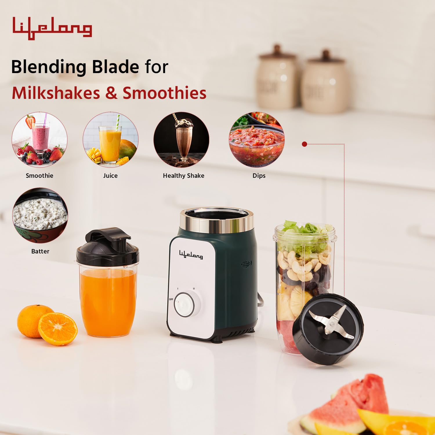 Lifelong Nutri Blender for Smoothies and Juices 500 Watts with 2 Jars - 100% Copper Motor Mixer Grinder, Blender & Smoothie Maker for Kitchen - Blender for Fruits & Vegetables - Stainless Steel Blades 2 71jdFs3lnbL. SL1500