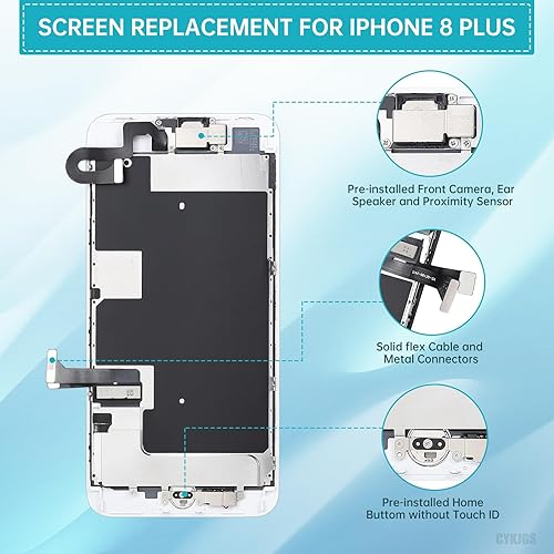 Miniatura 2 de Para iPhone 8 Plus Reemplazo de pantalla blanca con kit de reparación de botón de inicio 3D táctil pantalla LCD digitalizador Asamblea completa