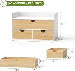 Desk Organizer with Drawers - Bamboo Desktop Organizer Storage | White-Natural Wood Desk Drawers Organizer for Bills, Office Supplies, Cosmetics, Seals No Assembly Required