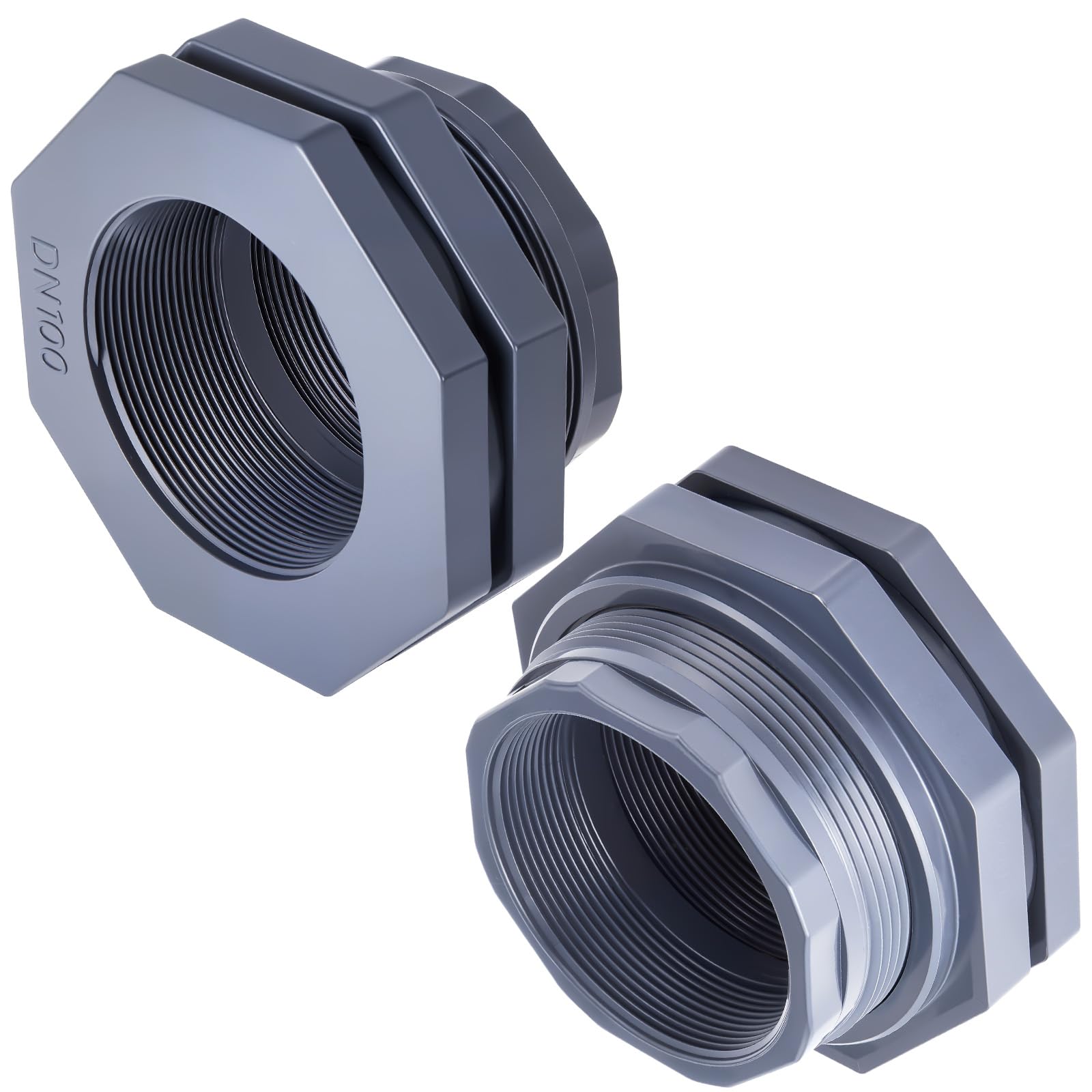 2 Pcs 4 Inch Bulkhead Fitting PVC Npt Tank Connector