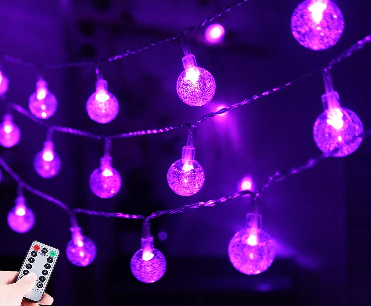 HUGSVIK 25.7FT 50 LED Battery Operated Purple String Lights