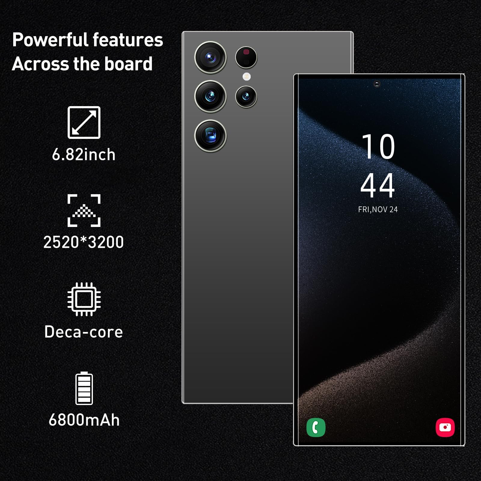 C24 Ultra Unlocked Smartphones,Built in Pen,6.82 HD Screen 8+256GB Cell Phones,Android 14 6800mAh Long Battery Life 5G Phone,Dual SIM/Fingerprint Unlock/Face ID.(Black)