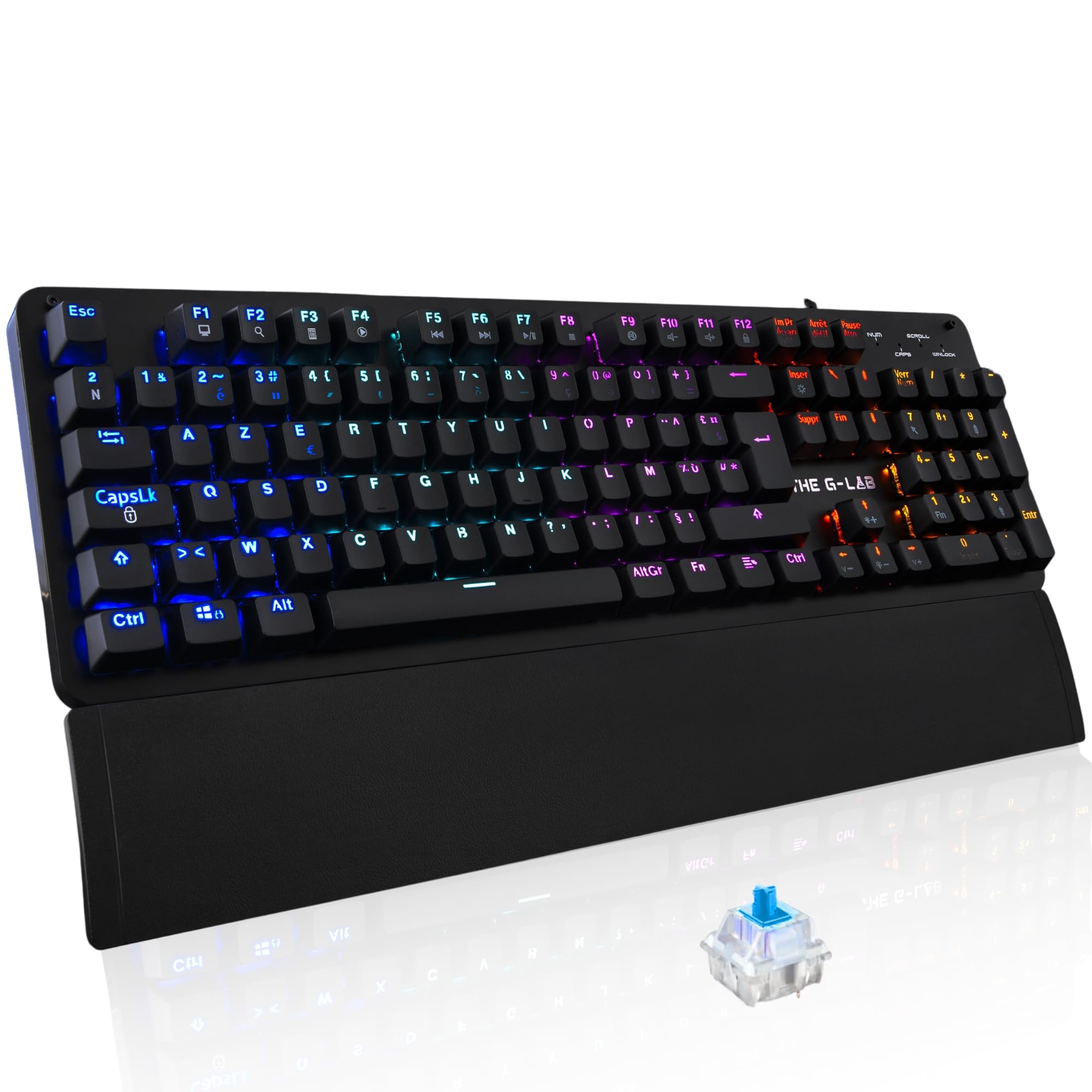 The G-Lab - Keyz Carbon E Clavier Mécanique Gamer Azerty Blue Switches Ultra Précis - 16 Effets de Rétro-Éclairage - Repose-Poignets Magnétique - Compatible PC PS4/PS5 Xbox One/Series X - New
