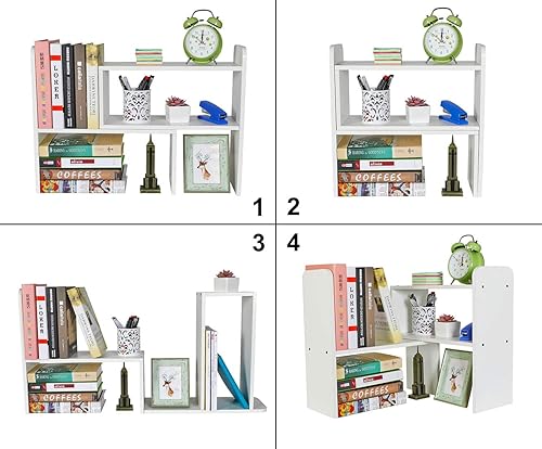 Vista 45 de PAG - Estantería de escritorio, librero ajustable para encimera, organizador de escritorio de madera para suministros de oficina, estante de Negro