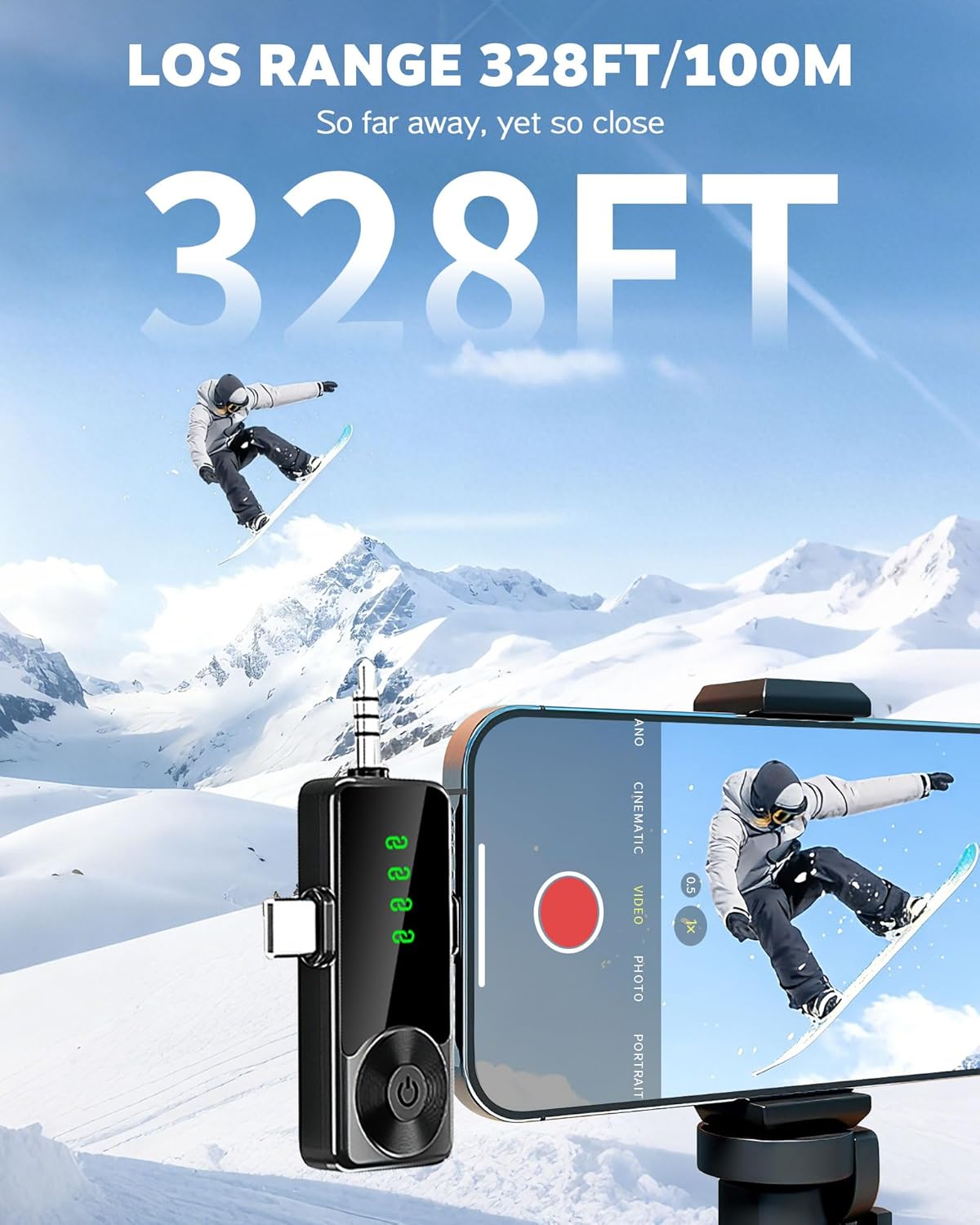 Wireless Lavalier Microphone for iPhone, Android, Cameras - Mini Microphone with Noise Reduction, 328FT Transmission and 40H Battery Life, 4 Mic for Video Recording, TikTok and YouTube(Black)