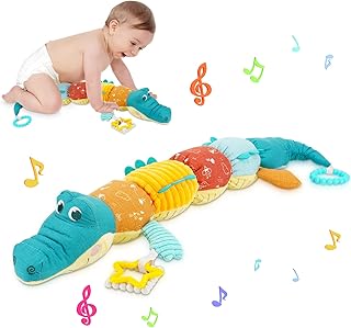 Auniq Baby Musical Crocodile Caterpillar Stuffed Animal Toys Infant Soft Plush Toy with Multi-Sensory Crinkle, Rattle & Textures for Babies 0-3-6-12 Months Newborn Boy Girl Kid X-mas Birthday Gift