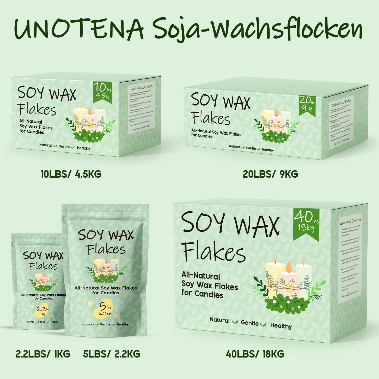 UNOTENA Sojawachs Flocken für Kerzen, Wachs Kerzenwachs 226G/9KG/18KG, Kerzenwachs zum Gießen, 100% Natürliches Öko Sojawachs für Kerzen[ 4.5KG ]