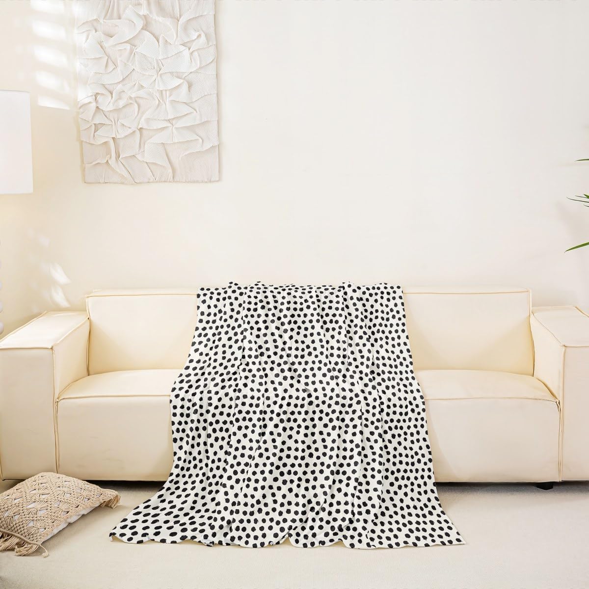 Erosebridal Polka Dots Couch Cover 71" x 91" Dots Sofa Slipcover Geometric Dot Sofa Cover Modern Farmhouse Craft Patchwork Black White Couch Protector