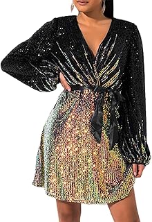 828 - Plus Size Long Sleeves Wrapped V Neck Sequins Skater Style Cocktai...