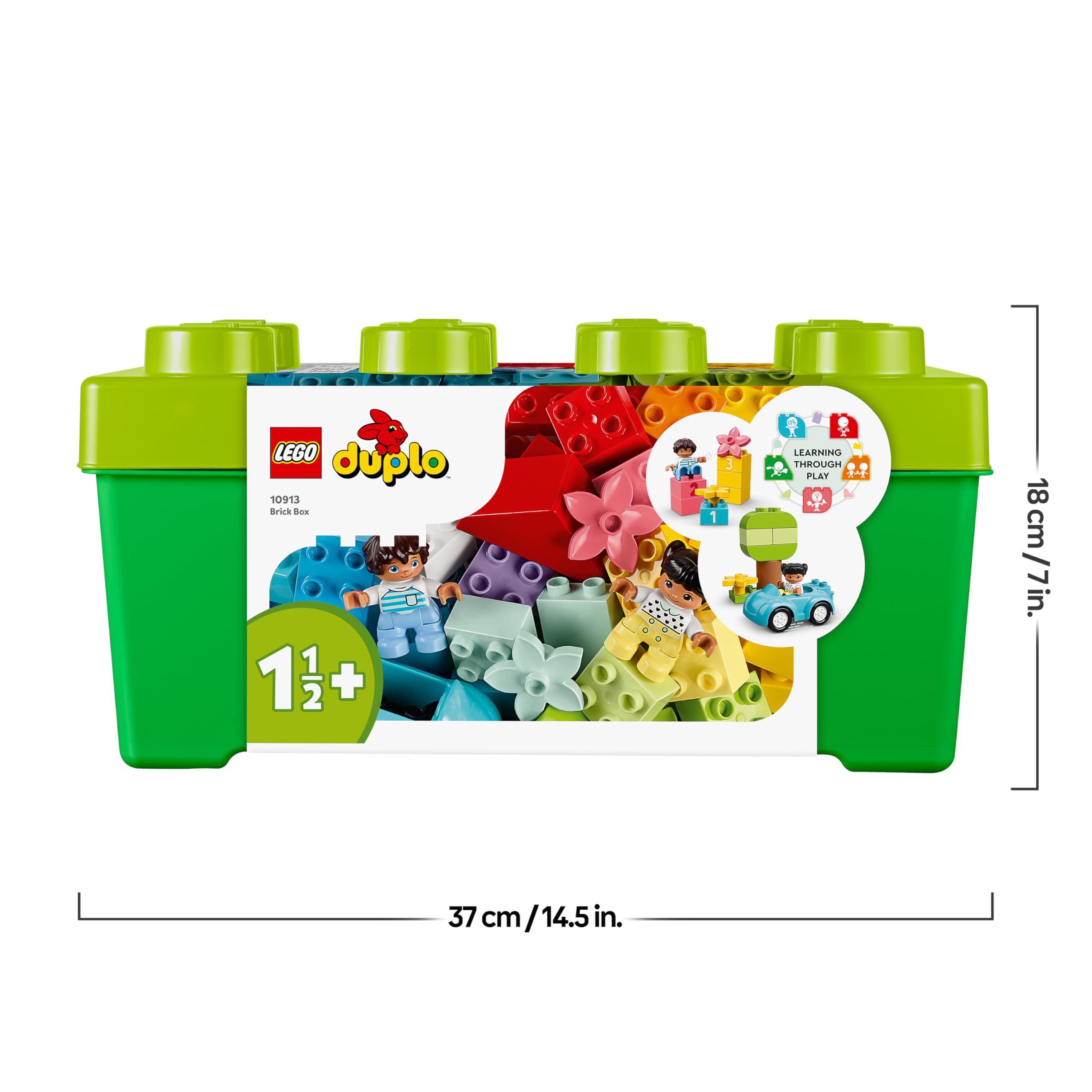 LEGO DUPLO Brick Box - Educational Stacking Toys for 1+ Year Old Boys & Girls - incl. Colourful Number Bricks, a Car & 2 Figures, plus Toy Storage - 10913