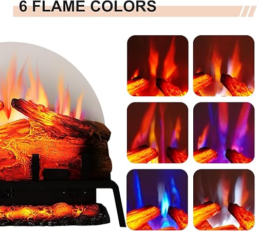 Miniatura 2 de PuraFlame Juego de troncos de chimenea eléctrica de pie de 24 pulgadas, calentador de 750 W1500 W, 6 colores de llama con 5 brillo, sonido