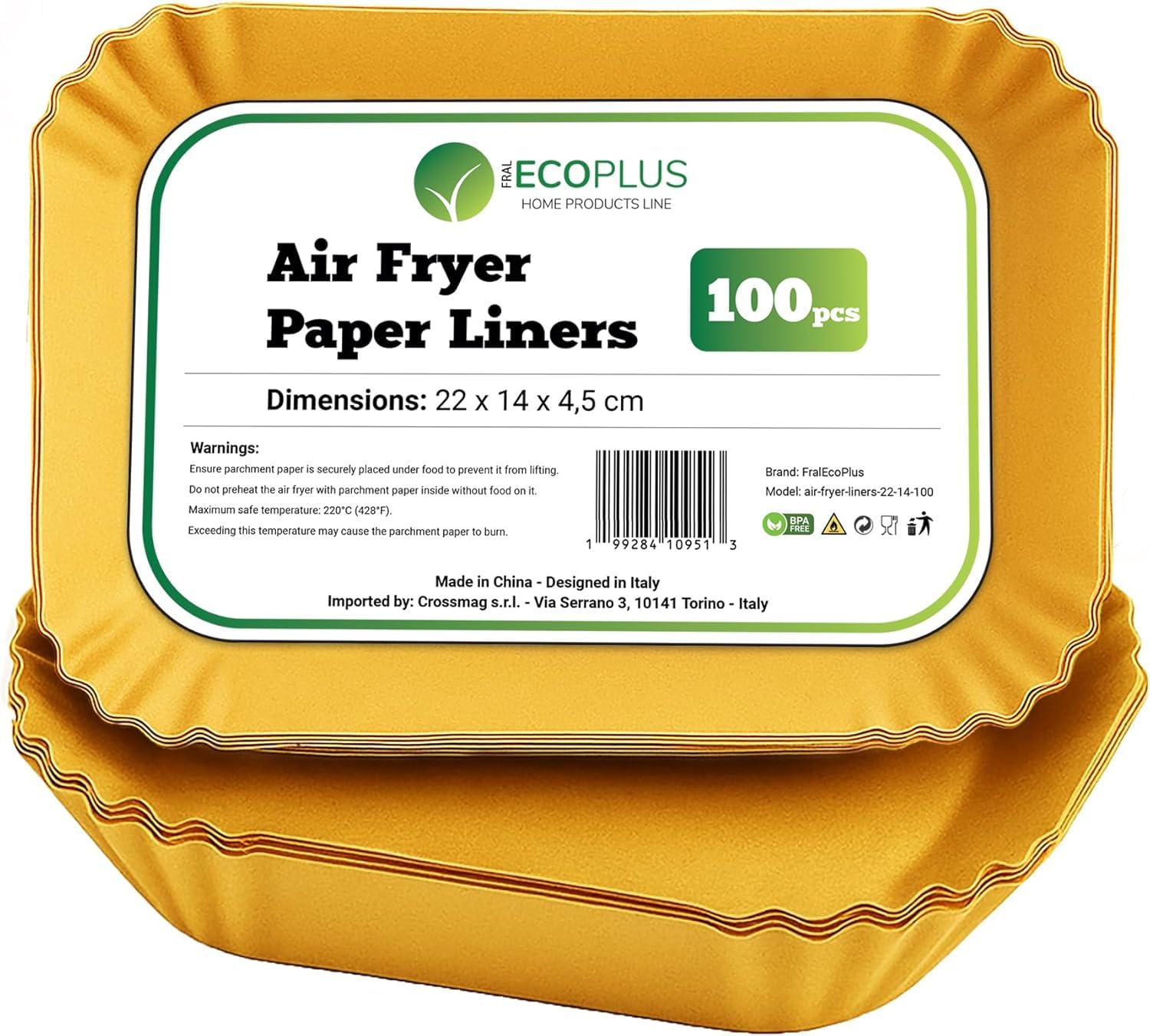 Carta Forno per Friggitrice ad Aria Rettangolare 22x14 cm – BPA Free, Antiaderente, Impermeabile e Resistente al Calore – Carta Pergamena Naturale per Air Fryer, Forno e Microonde