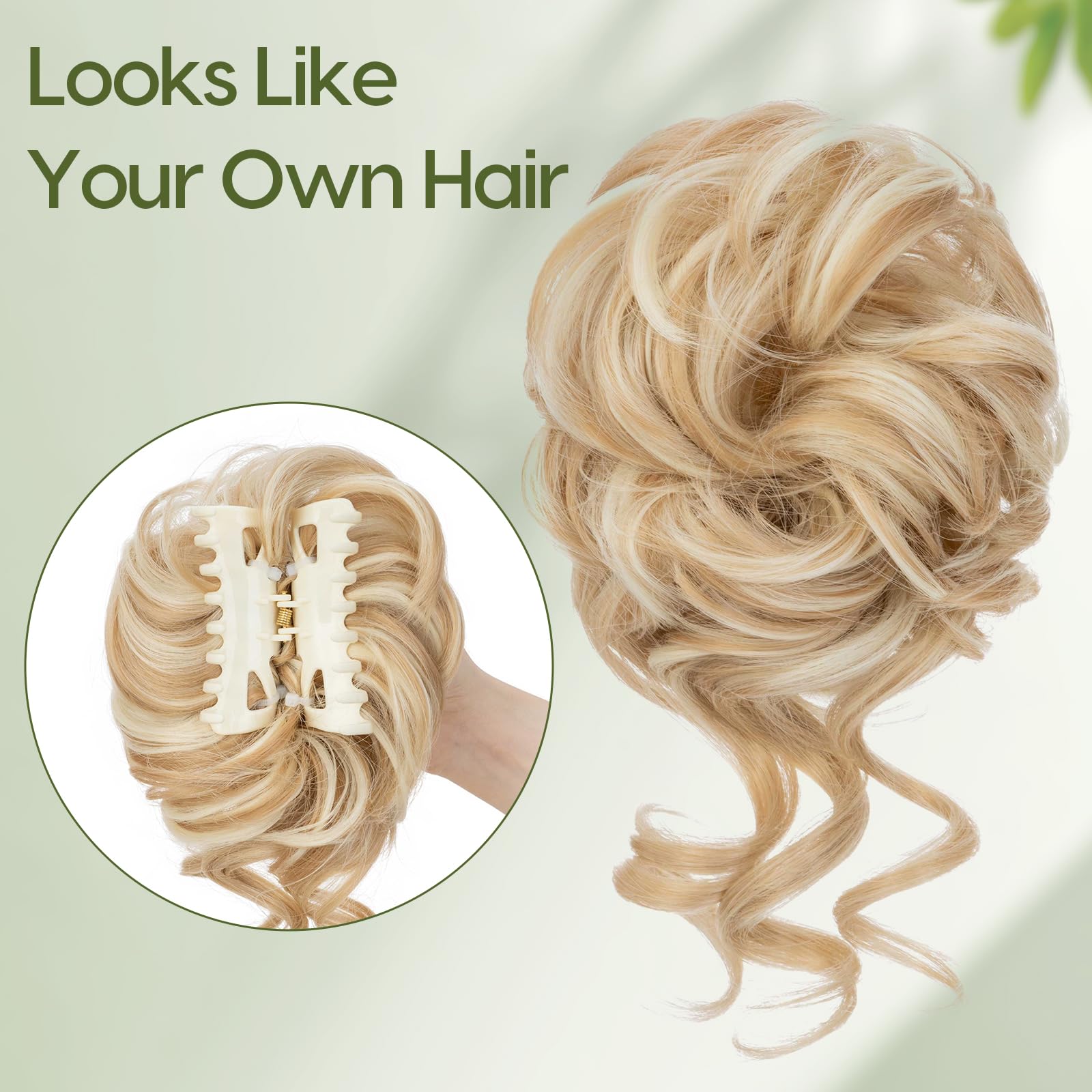 Benehair Messy Bun Hair Piece Wavy Curly Claw Clip Hair Bun Extensions Synthetic Hair Bun Donut Accessories Scrunchies Hair Pieces for Women(Light Brown mix Blonde - Image 2