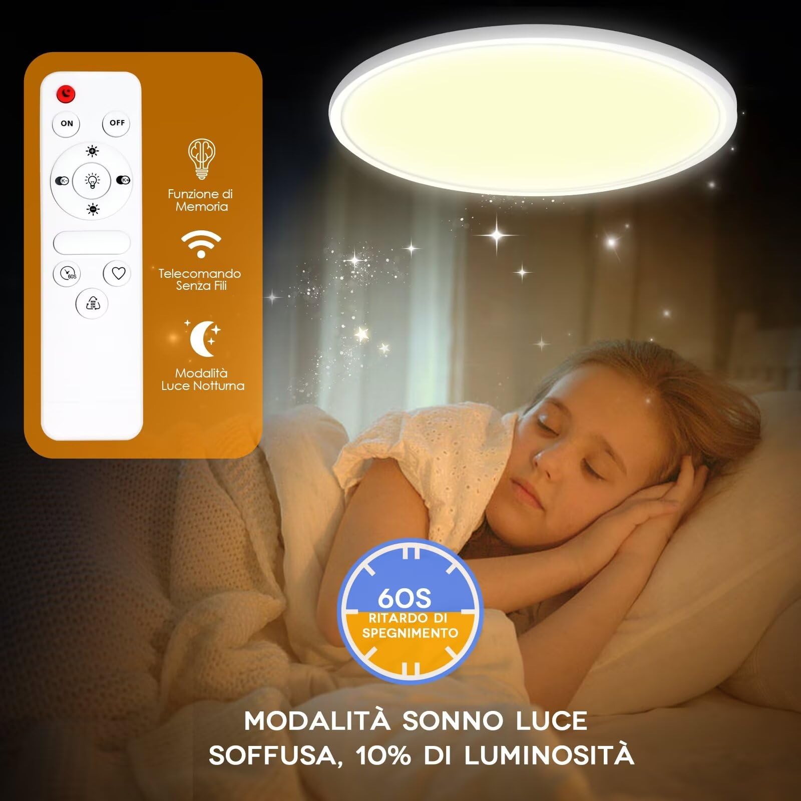 Yexati Plafonnier LED Dimmable 24W, Luminaire Plafonnier Télécommande sans fil 2.4G Réglable