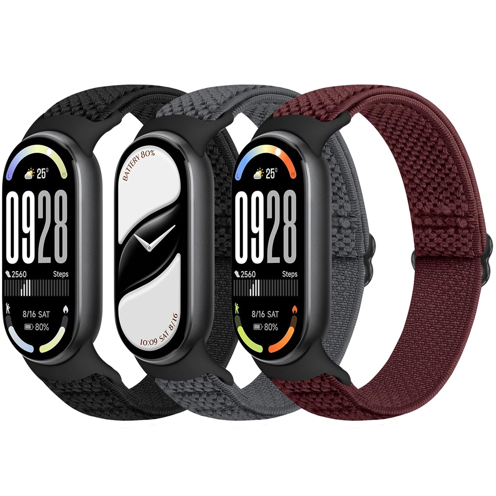 Elastic Bands Compatible with Xiaomi Smart Band 10/9/8 for Women Men, Stretchy Solo Loop Soft Nylon Elastic Strap Replacement Wristband for Xiaomi Mi Band 10/9/8,3 PCS