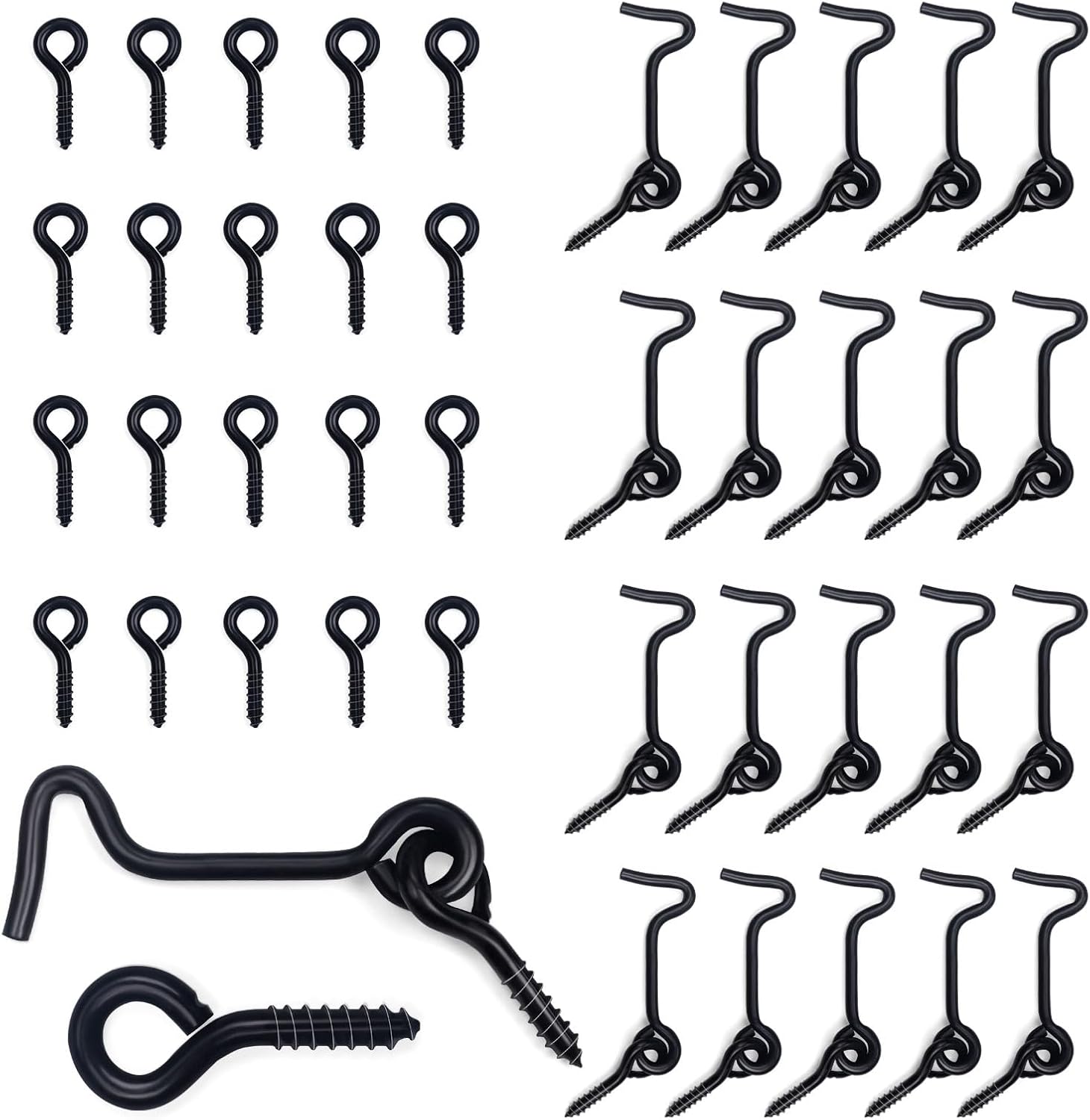 20 Pack 2 in Black Hook and Eye Latch, Carbon Steel Gate Latch, Swivel Window Latch, Small Hook and Eye Latch with Mounting Screws for Sliding Door, Barn Door, Gate, Wood Door (Black)