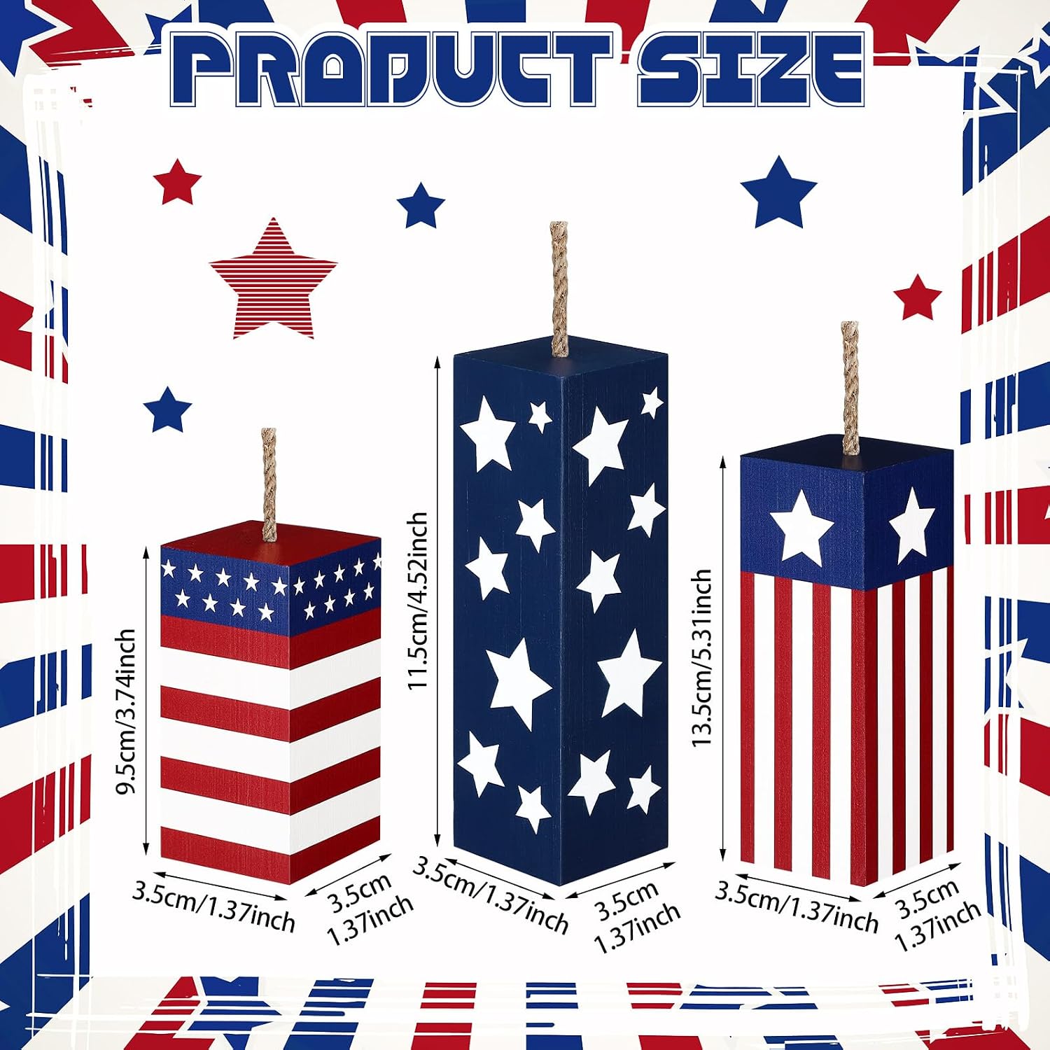 Weysat 3 Pcs 4th of July Table Decorations Wood Patriotic Table Centerpieces Memorial Day Tiered Tray Decor Red White Blue Firework American Flag Wooden Sign for 250th Anniversary Home Office Tabletop