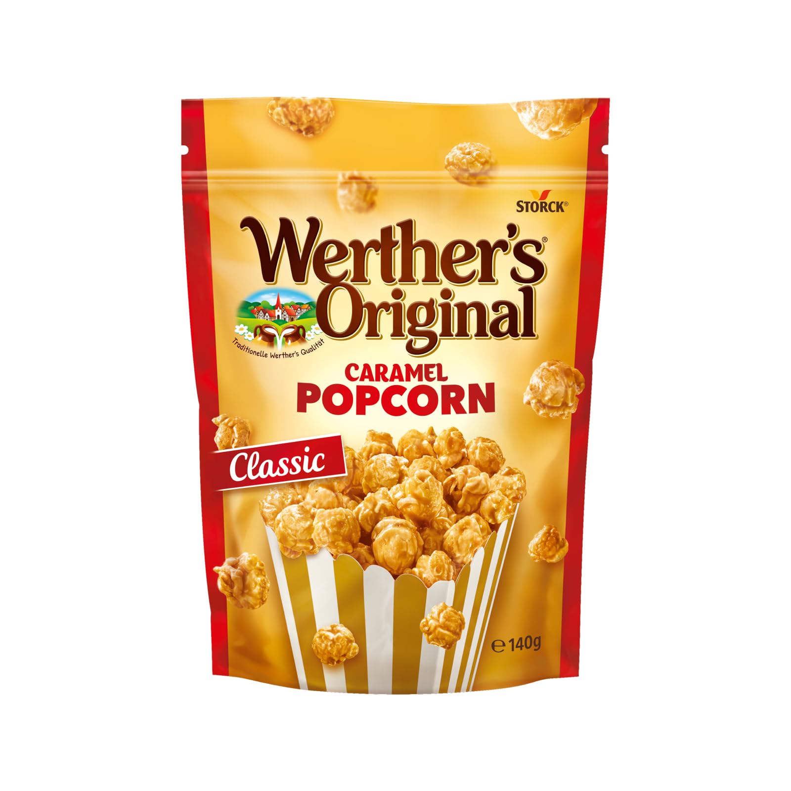 Werther's Original Caramel Popcorn Classic – 1 x 140 g – Popcorn mit Sahne-Karamell-Überzug – Knuspriger Snack mit Karamellgeschmack