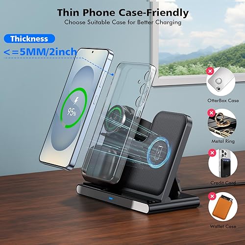 Miniatura 6 de Cargador inalámbrico para Samsung, estación de carga inalámbrica 3 en 1, soporte de carga rápida plegable para teléfono y cargador de reloj para
