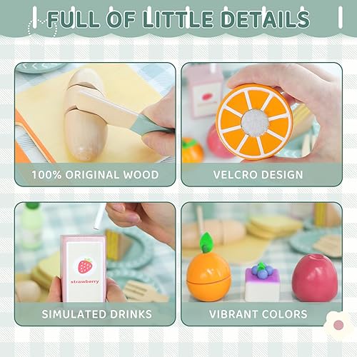 Miniatura 3 de Juego de picnic  Comida de madera para jugar  Juegos de comida para niños  Comida de simulación, comida de juguete con bolsa de almacenamiento