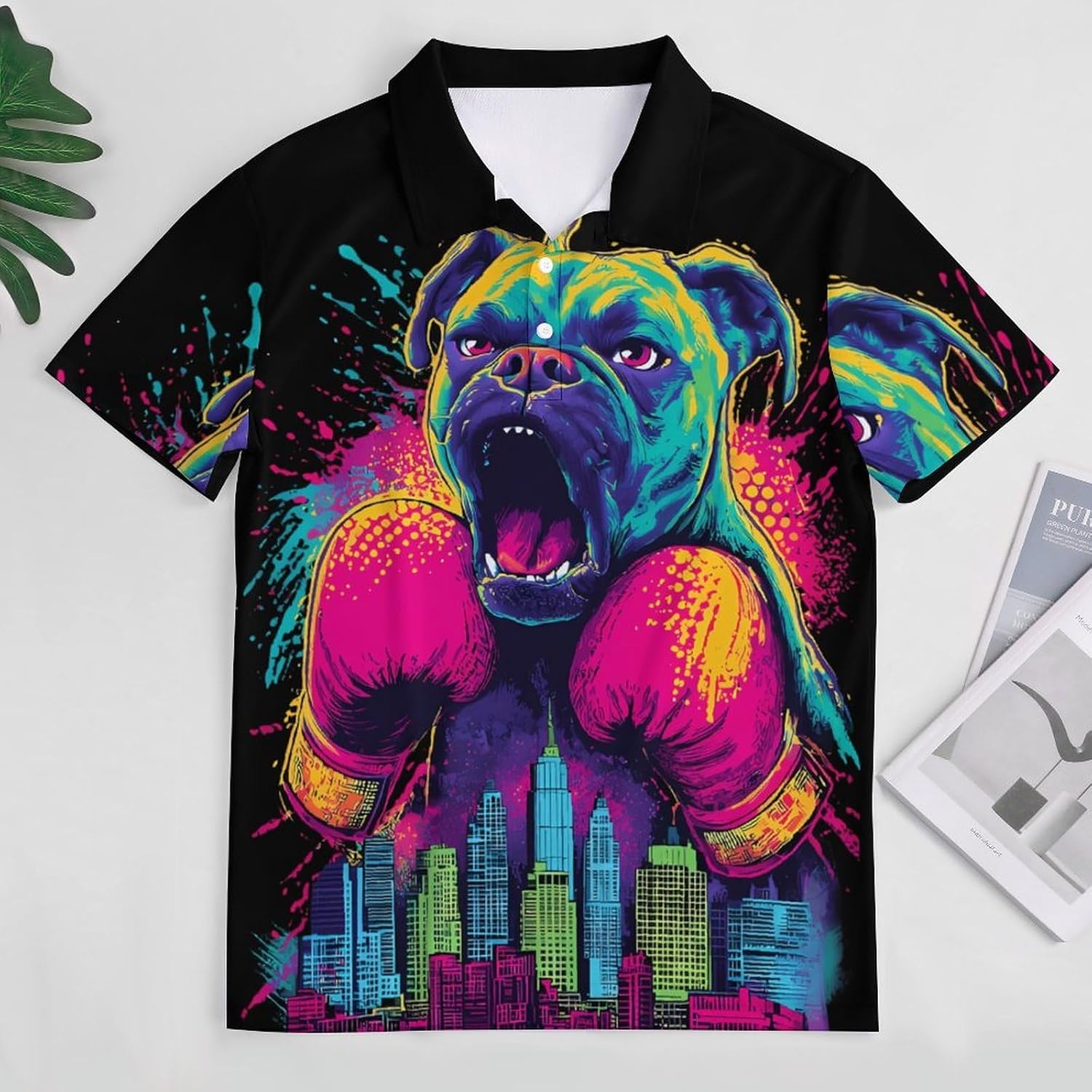 Boxer Dog Pop Boxing City Golf Polo Shirts for Men Casual T Shirts 5X-Large