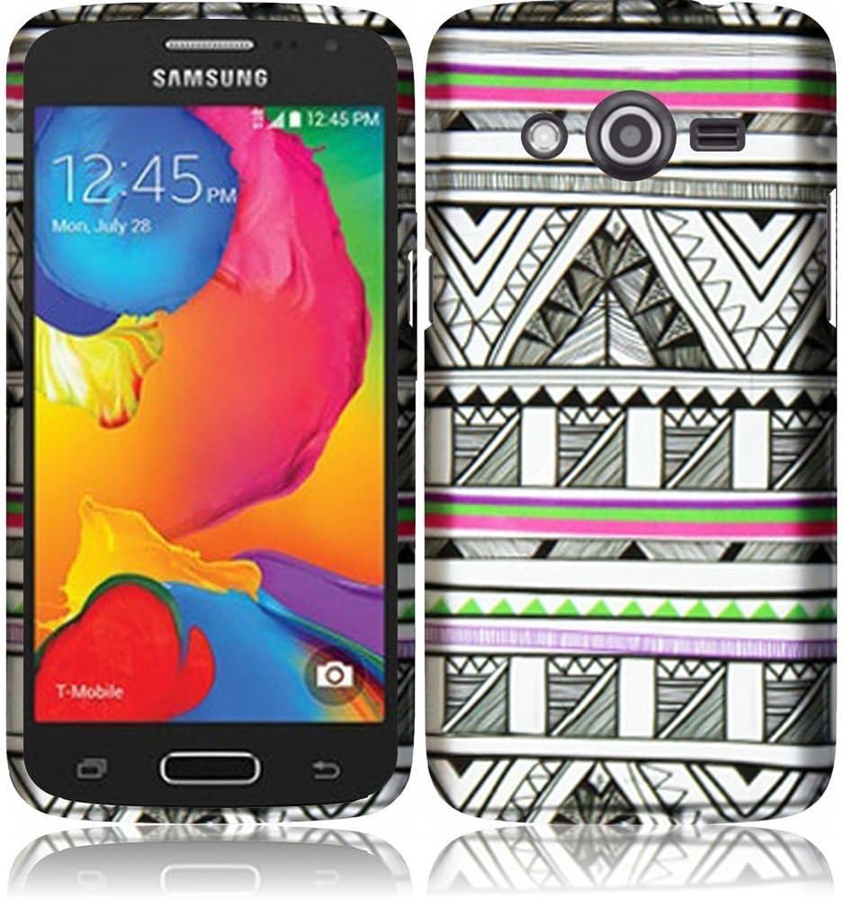 HR Wireless Rubberized Design Cover Case for Samsung Galaxy Avant - Retail Packaging - Antique Aztec Tribal