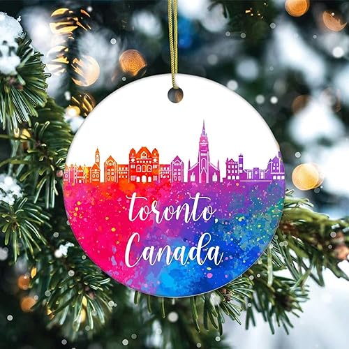 Miniatura 6 de Cheyan Divertido adorno de porcelana de Canadá-Vancouver para decoración del hogar colgantes de Navidad acuarela para árbol de Navidad adorno