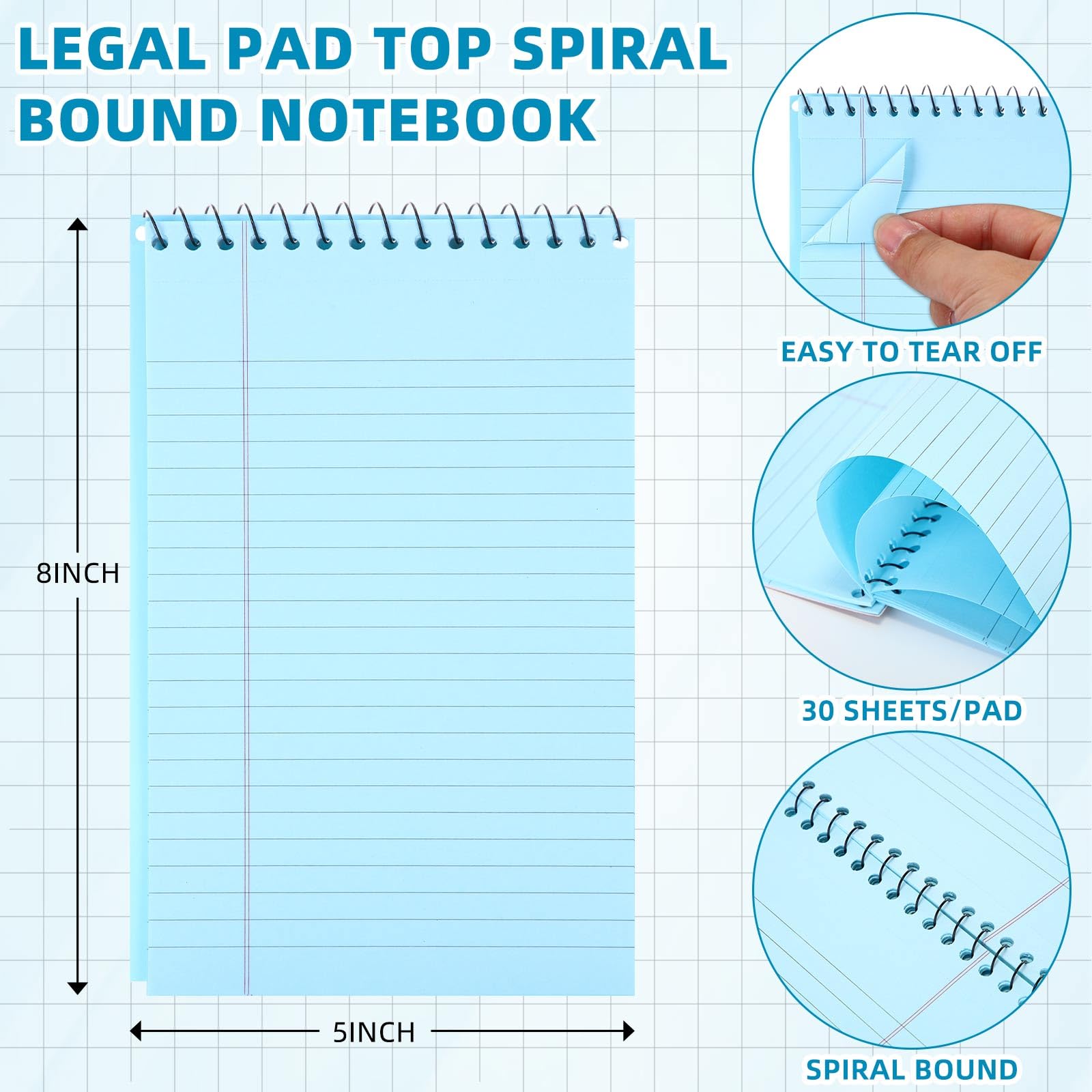 25 Pack Pastel Colored Legal Pads Top Bound Spiral Notebook College Ruled Steno Pads 8.5 x 11, 5 x 8 Inch Hard Cardboard Paper Notepad for Office School (5x8 Inch)