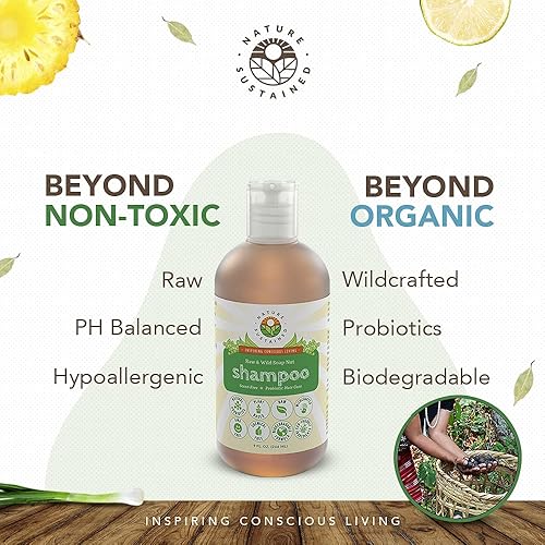 Miniatura 3 de Champú orgánico  crudo y silvestre elaborado con probióticos, champú hipoalergénico natural y sin sulfatos para cuero cabelludo sensible, cabello