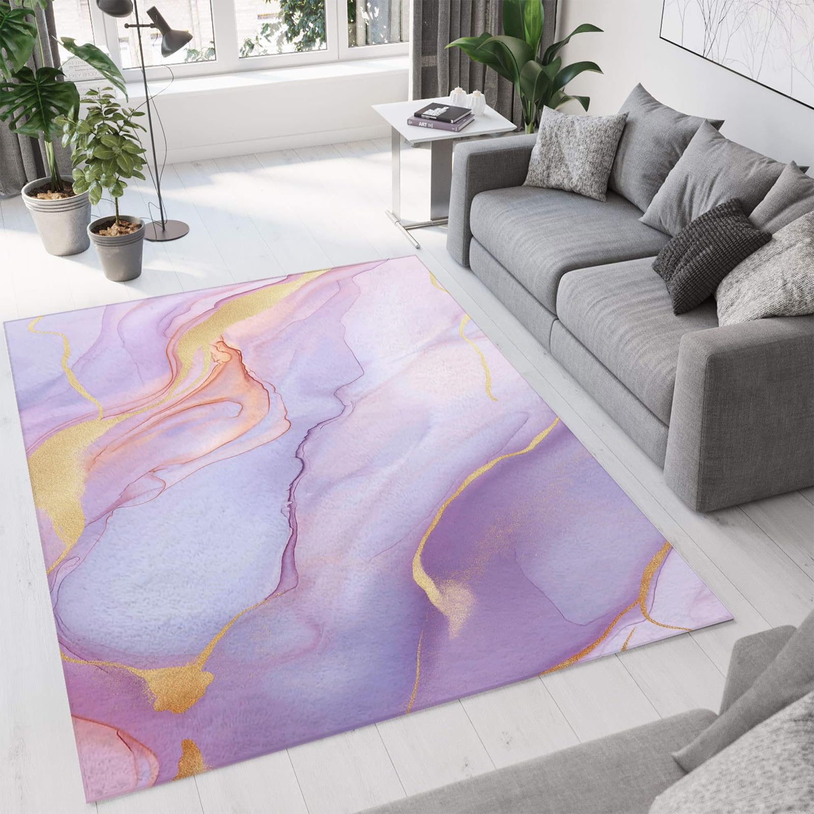 Tapis design marbre aux lignes luxueuses violet clair 160x230cm