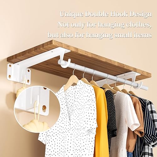 Vista 18 de Soporte para barra de armario resistente con ganchos, soportes de pared de 10 pulgadas, soporte de 400 libras para el hogar y la decoración