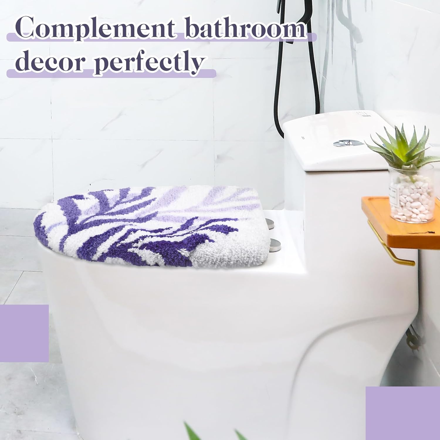 Mindsoft Purple Leaves Toilet Seat Covers Bathroom Toilet Lid Cover Soft Microfiber 17.5'' x 15'' Plush Tufted, Machine Washable, Adjustable Rubber Backing Fits Most Round Elongated Oblong Lids