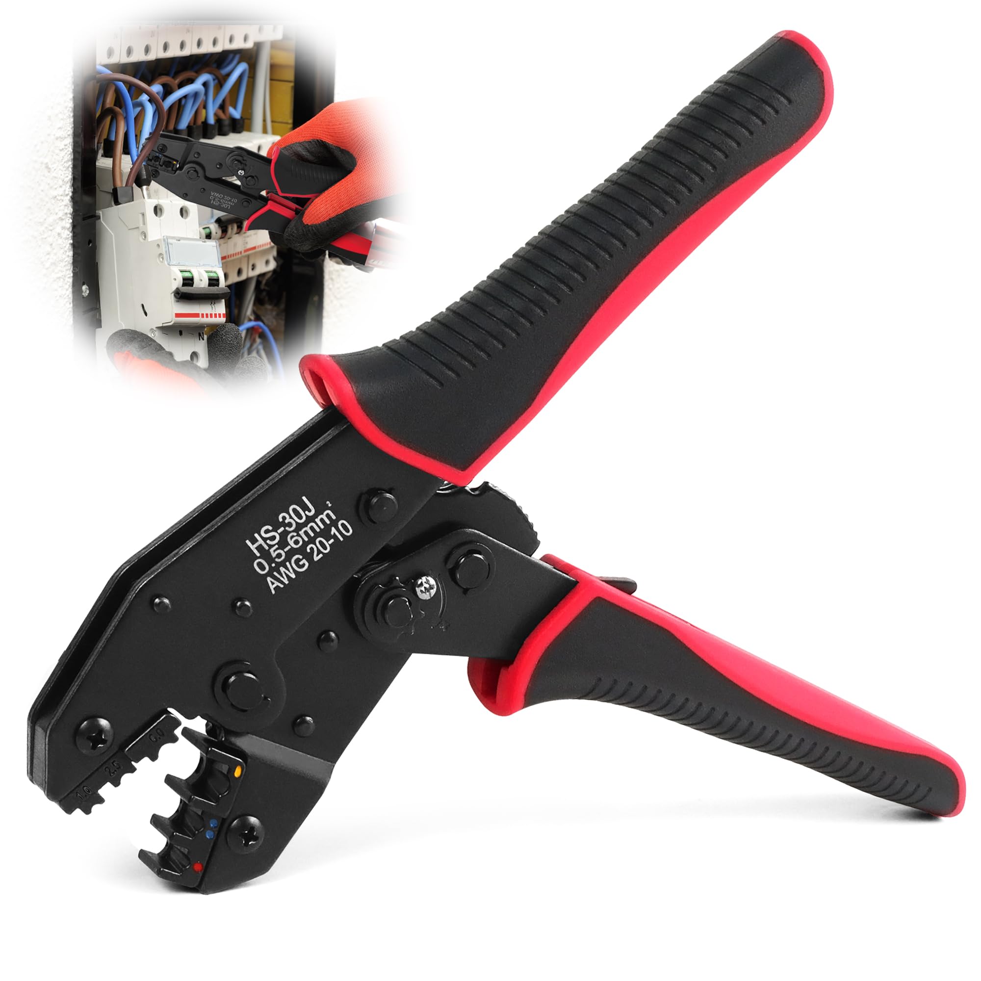 Pinza Crimpatrice Per Capicorda Con Cricchetto - Professionale Per Cavi 0,5-6 Mm² - Foto 2