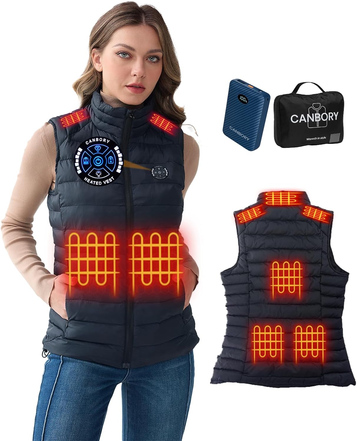 CANBORY 7.4V Heated Vest for Women with 14000mAh Battery Pack Included, Lightweight Warm Heating Jacket, Light Out Design