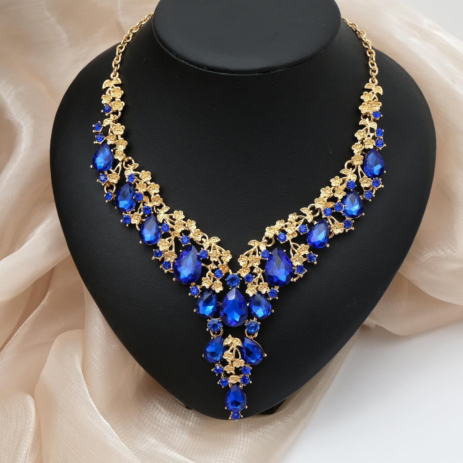 CSY Elegant Crystal Costume Jewelry Sets Flower Bridal Necklace Earrings Stretch Bangle Set for Bride Bridesmaid Wedding Dress Accessories - Image 3