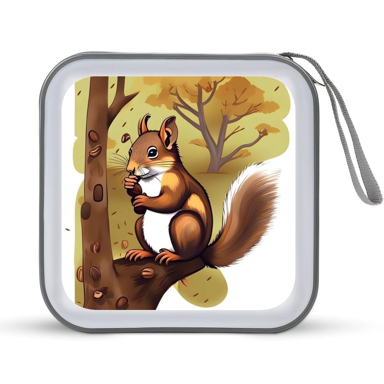 VstaDank Nut-eating Squirrel 40 Capacity DVD Case with Zipper Disc Storage Organizer, Portable Hard Plastic Storage CD Holder, Storage CD Holder Organizer