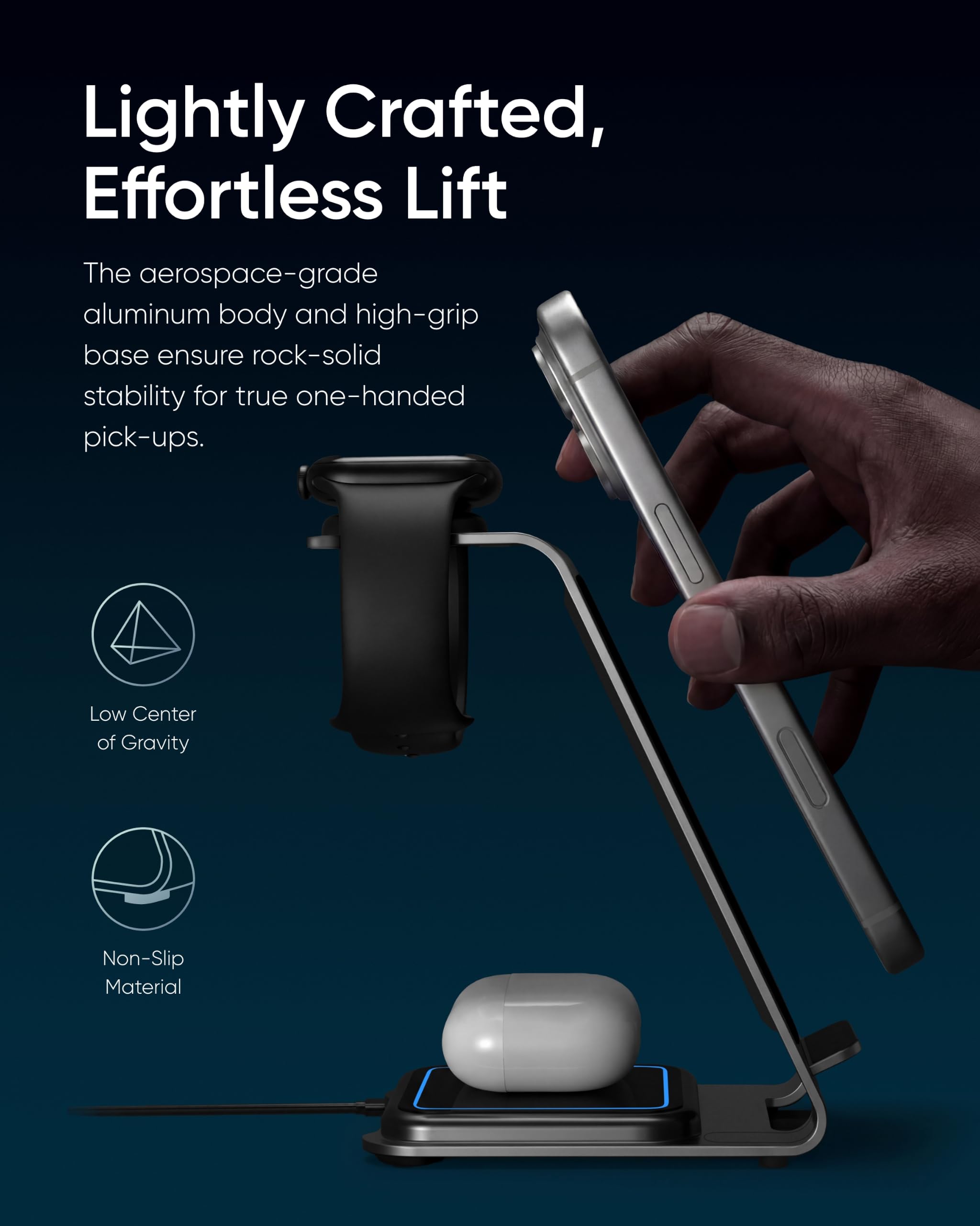Intoval Stazione di ricarica wireless 3 in 1 per iPhone 16 15 14 13 12 11 X Pro Max, caricabatterie wireless per Apple Watch Ultra 3 SE 9 8 7 6 5 4 3 2, per AirPods 4 Pro Pro 2 3 (Y93, lavanda)
