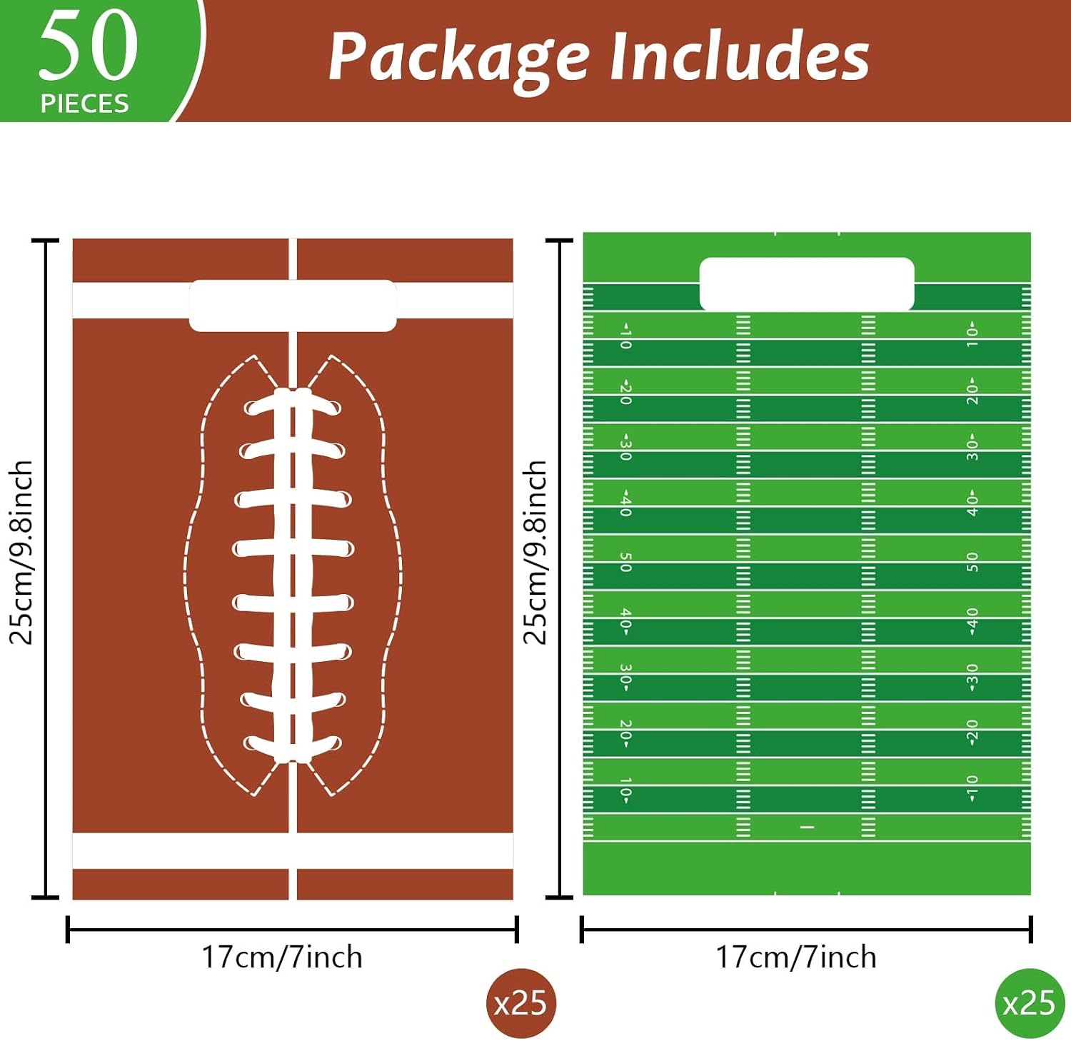 chiazllta 50 Pcs Football Party Bags Football Plastic Goodie Bags Favors Rugby Sports Theme Treat Bags Gift Bags Decorations for Game Day Sports Events Birthday Party