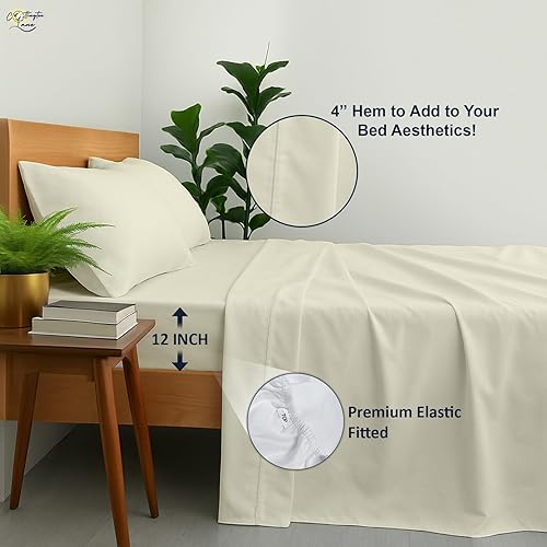 Miniatura 6 de Olympic - Juego de sábanas de algodón de 400 hilos tamaño Queen, juego de sábanas de 4 piezas para colchones de hasta 12 pulgadas de profundidad,
