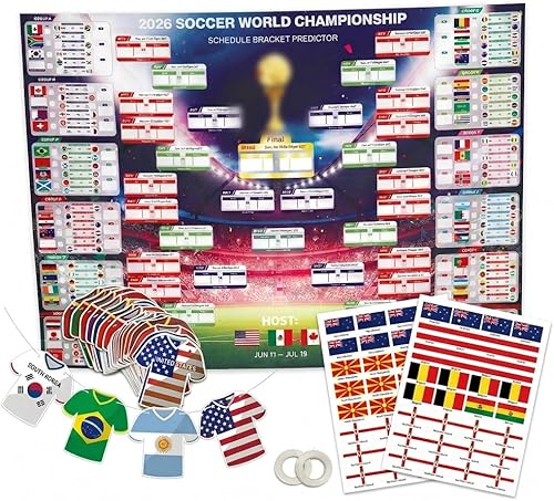 Feuymoent 2026 World Soccer Cup Extra Large Schedule Poster, 48 Teams Tournament